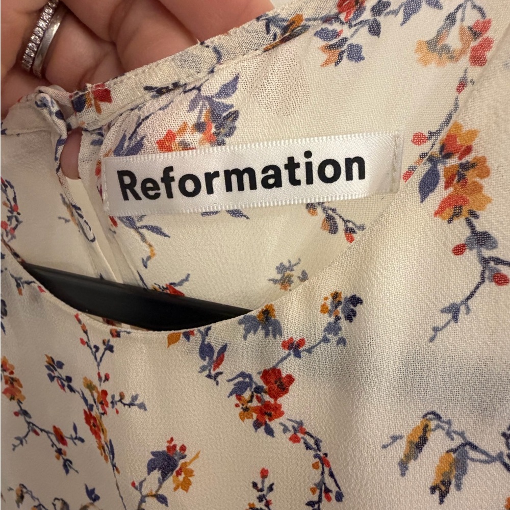 Reformation Floral Long Sleeve Dress - Cream and Red - Picture 3 of 6